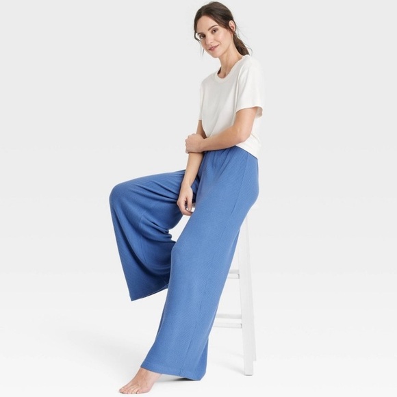 Women's Cozy Ribbed Wide Leg Pants - Auden™ Blue new - Picture 1 of 7